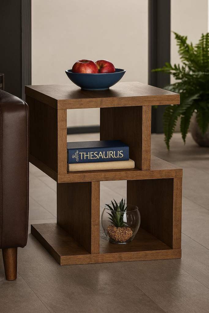 Detroit Rustic Walnut Effect Side Table – Modern Storage Unit W44 x D38 x H52cm