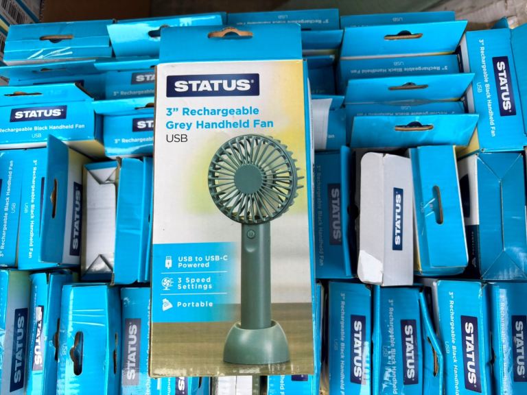 STATUS 3" Rechargeable Handheld Fan - Grey or Black, New