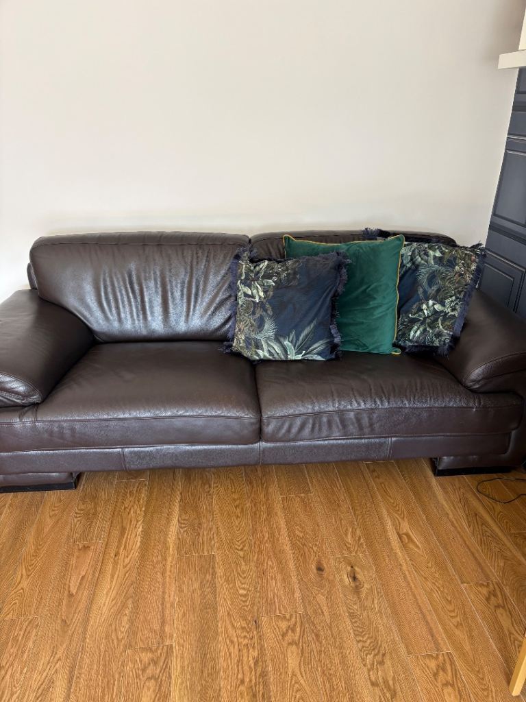 Brown Leather Three-Seater Sofa – Good Condition