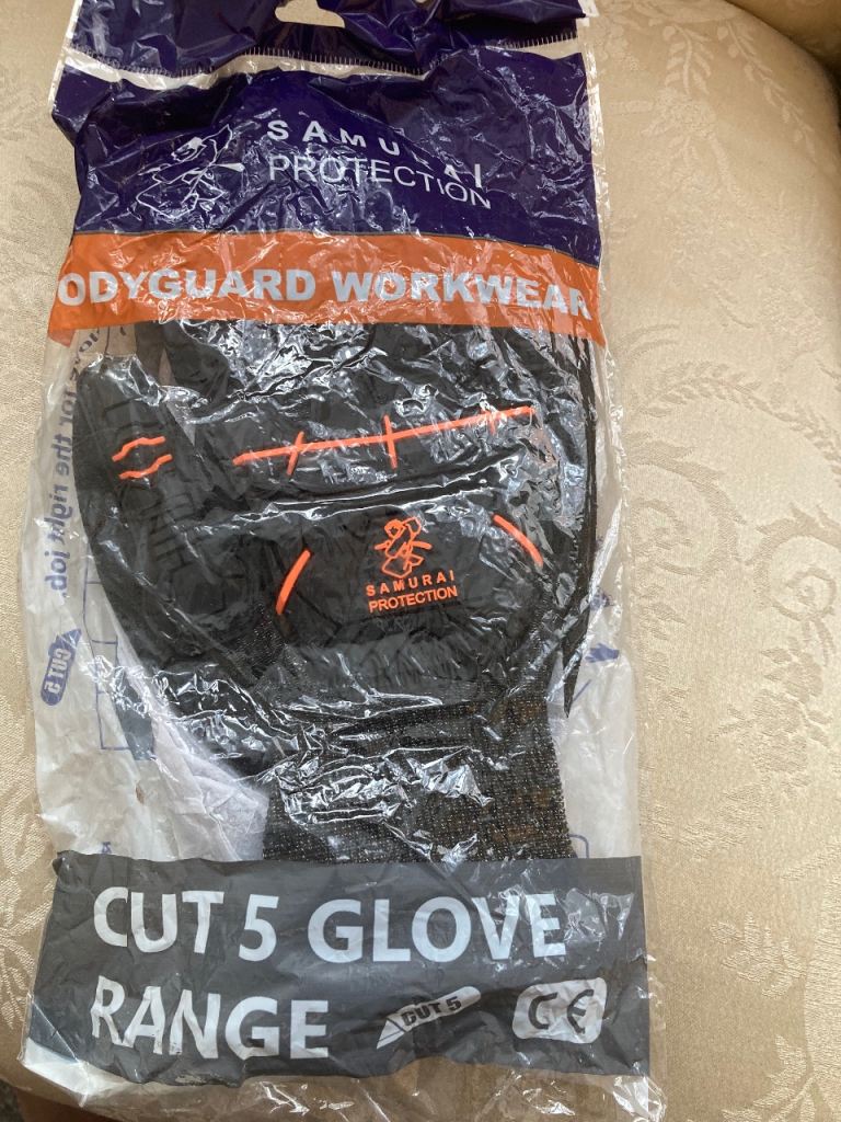 Samurai Protection Cut 5 Work Gloves – New, Black