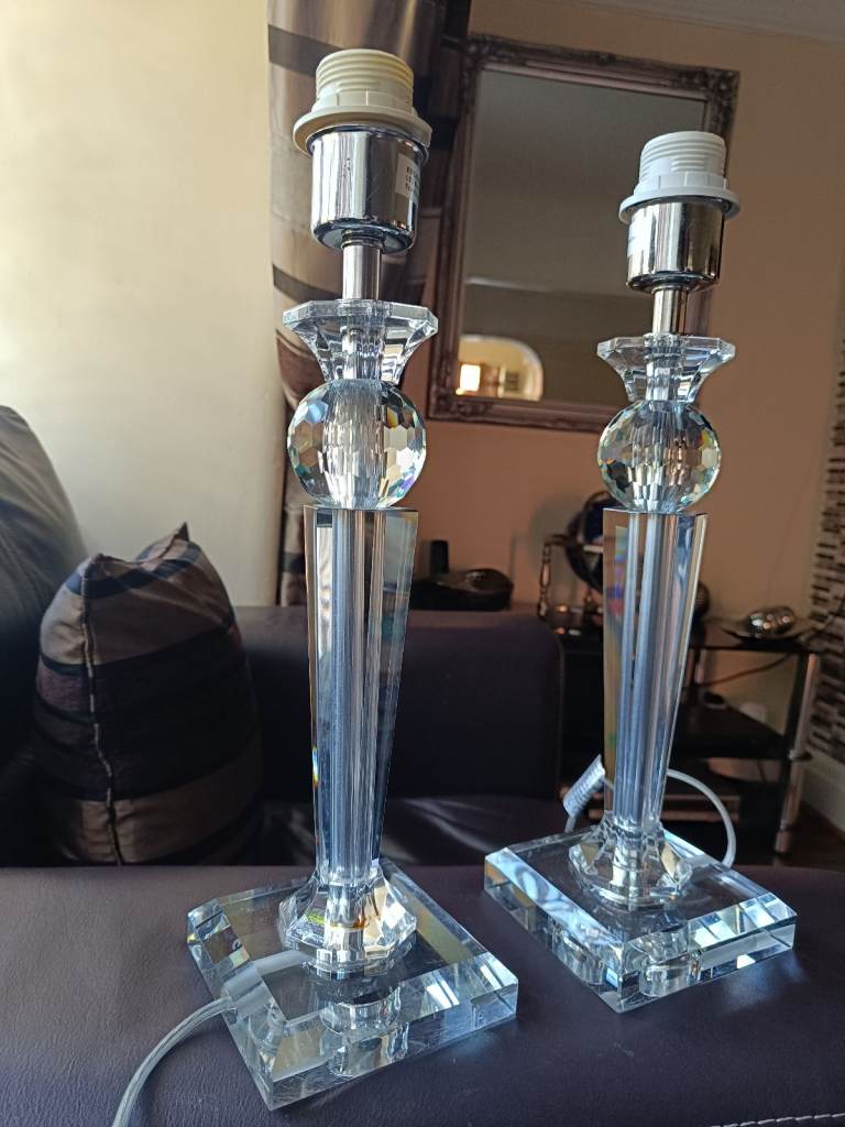 A Beautiful and Heavy Pair of Crystal Lamp Stand Lights 