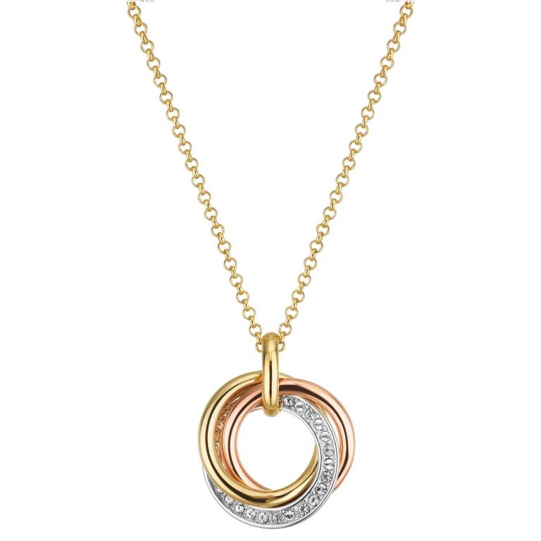 Three-Ring Russian Pendant Necklace – Gold, Crystal-Accented Silver, and Rose Gold