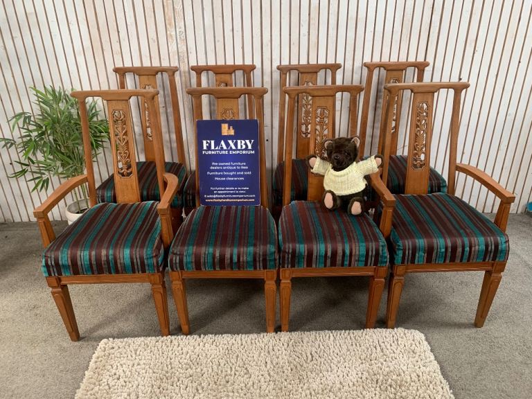 8 Chairs Set – Carved High Back, 2 Carvers Included