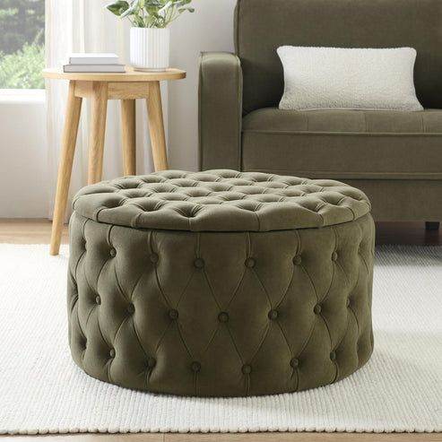 DUSK  PAISLEY BUTTONED ROUND STORAGE POUFFE - OLIVE - NEW -£50 GREAT DEAL 🔥🔥🔥🔥