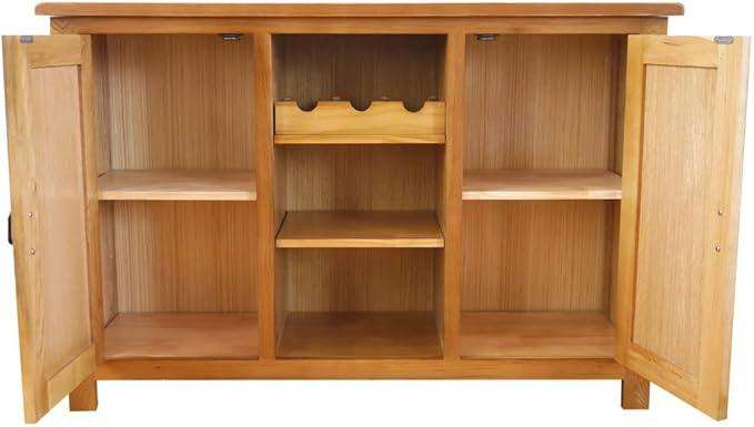 Rustic Oak Finish Wooden Wine Cabinet Sideboard 2 Door Bottle Rack Cupboard