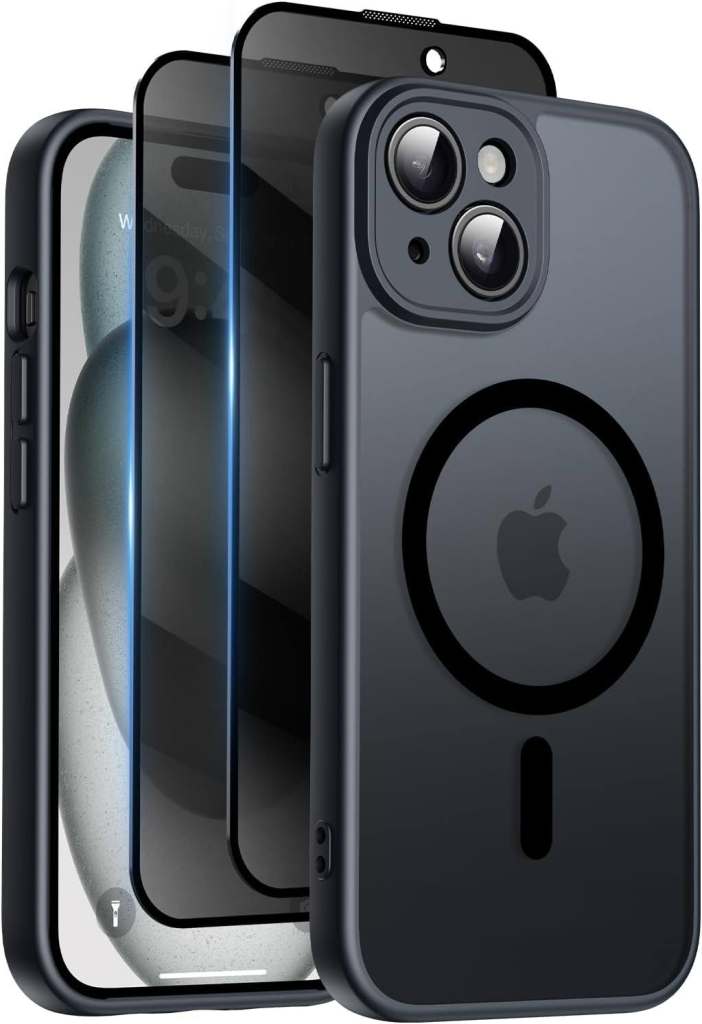 Magnetic for iPhone 15 Case with Privacy Screen Protectors X2 Black