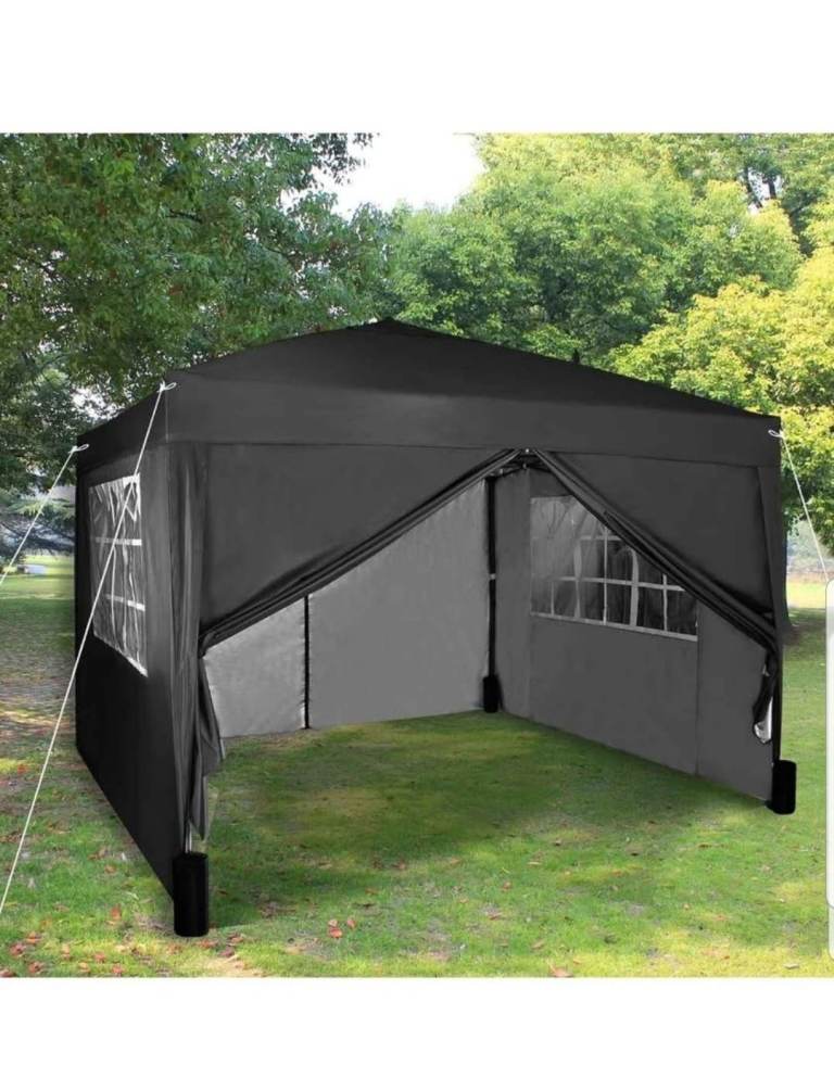 NEW 3m Insta Lock Gazebo Pop Up + 4  Weight Bags , Carry Bag .Black Waterproof ..Uv Protection