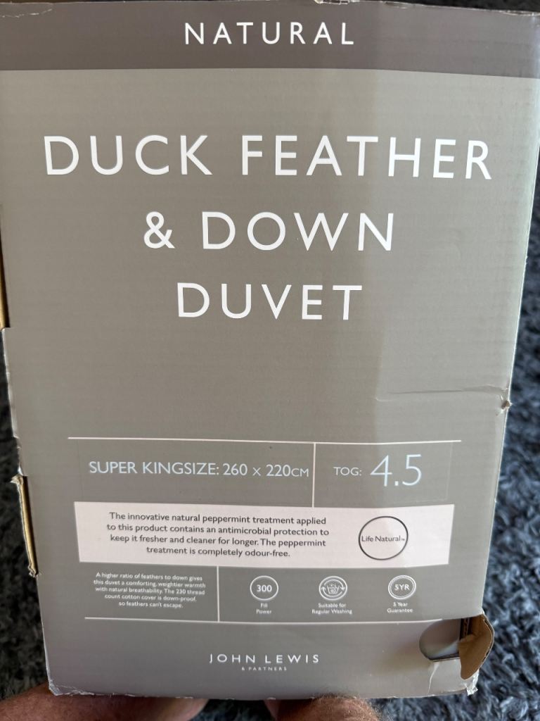 John Lewis Super Kingsize Duck Feather & Down Duvet 4.5 TOG