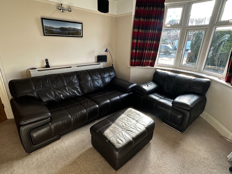 Italian leather sofa, arm chair and storage foot stool