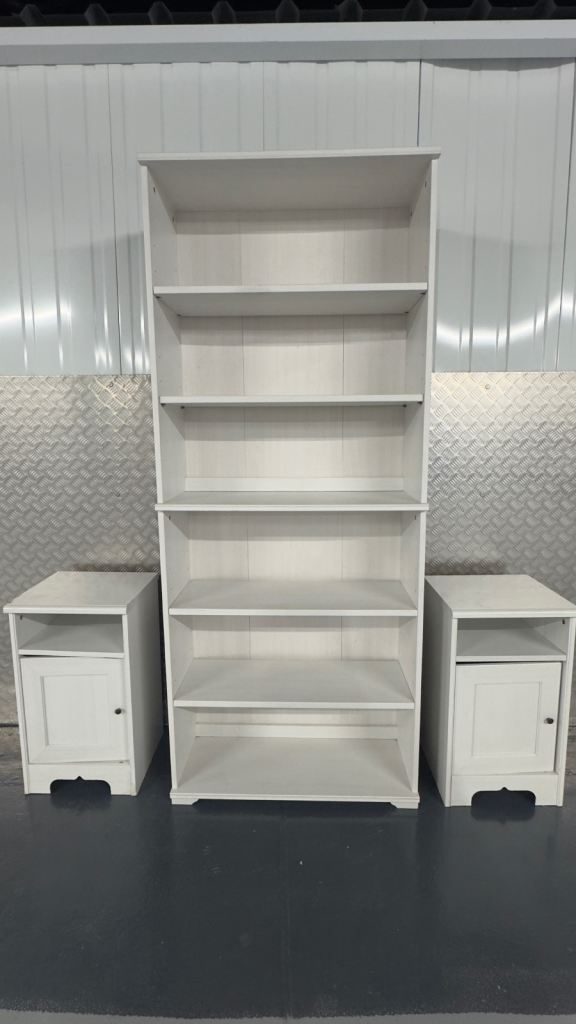 IKEA six-shelf bookcase + Two matching Nightstands