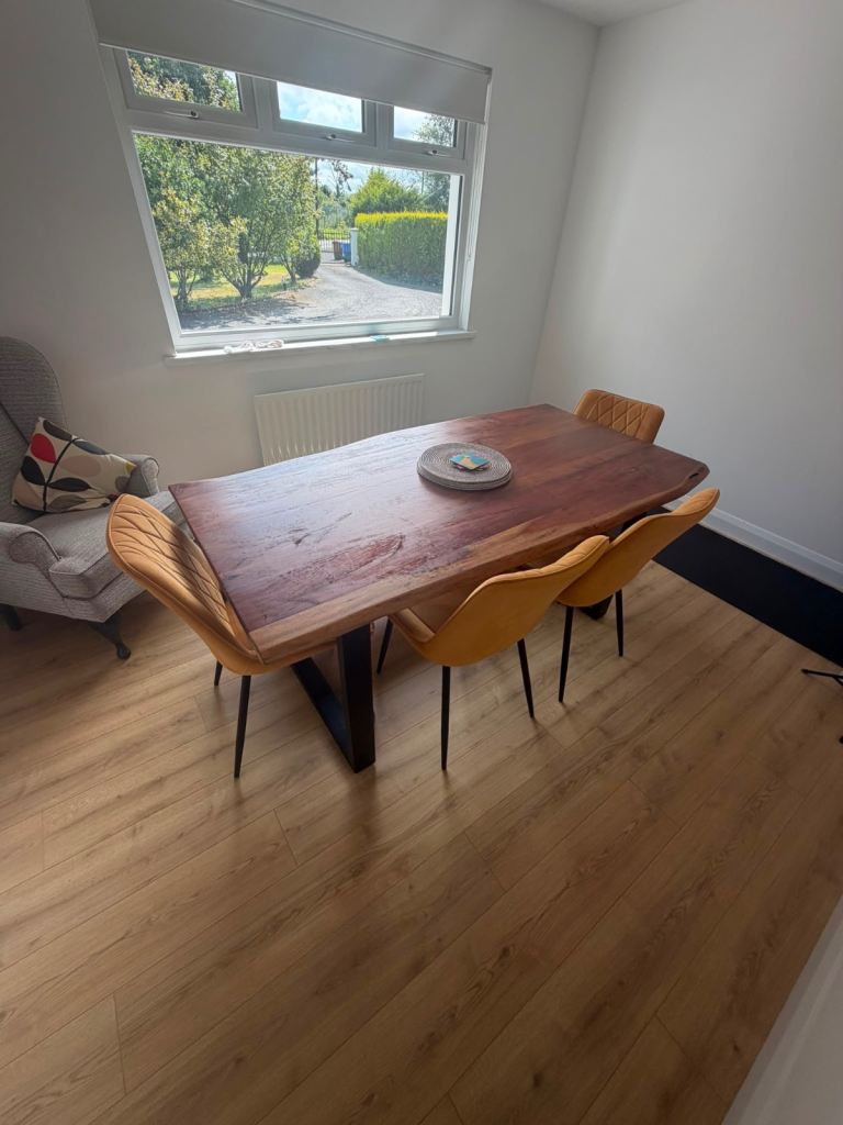 Solid Wood Dining Table with Bench and 4 Chairs