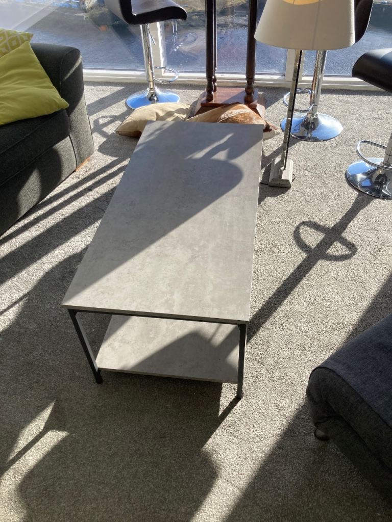 Coffee table, black iron legs with slate top