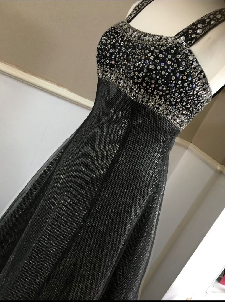 Sparkly Black Occasion Dress with Beaded Bodice and Lace-Up Back