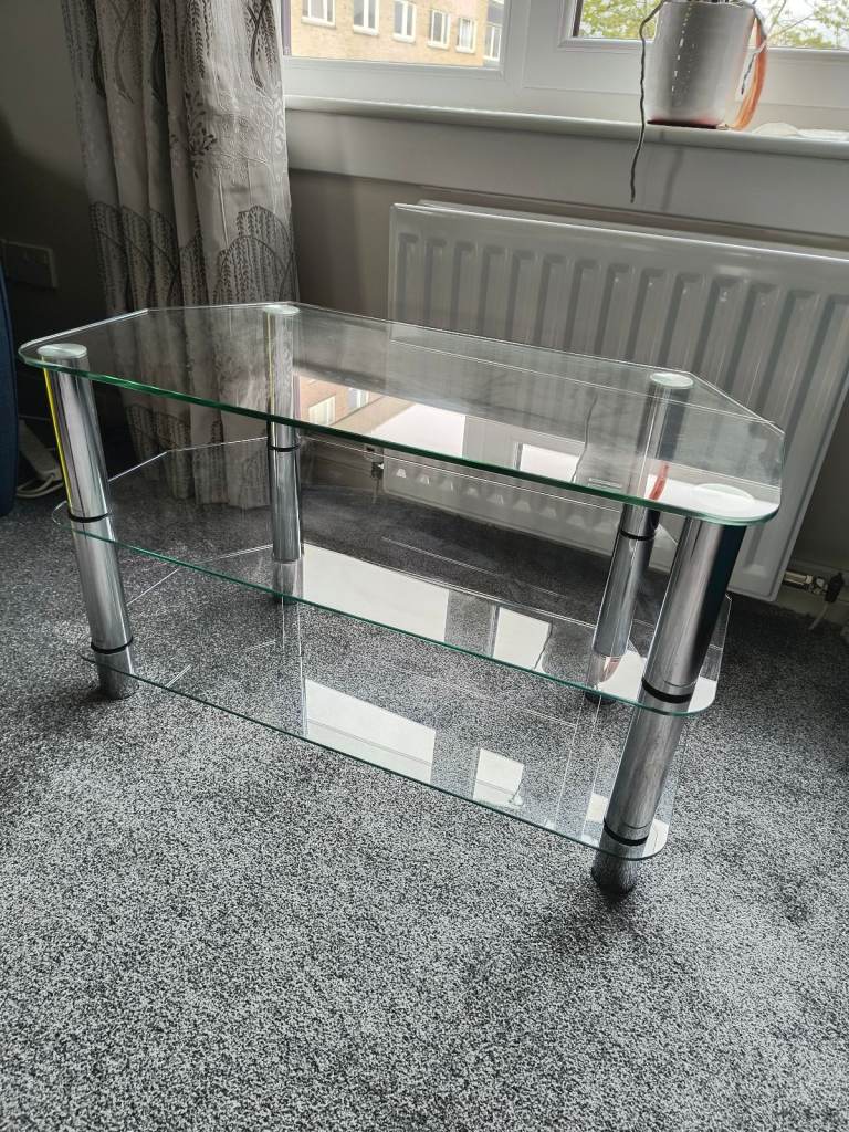 Clear Glass & Chrome Corner TV Unit/Stand