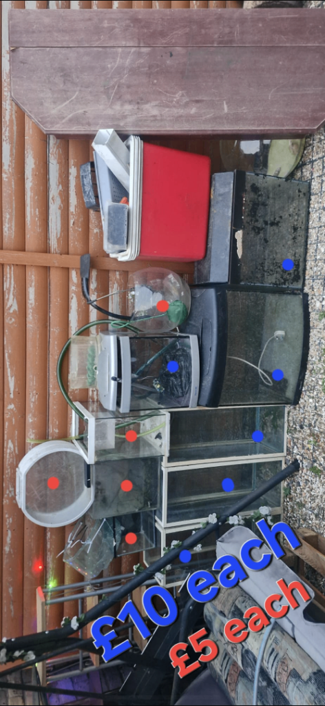 Fish tanks red ones £5 Blue ones £10