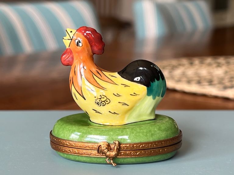 Vintage Limoges “Peint Main” Hand-Painted Porcelain Rooster box – signed