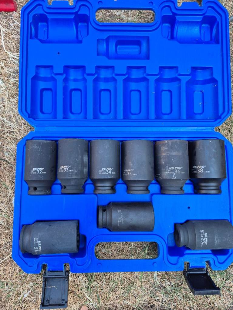 US PRO 12 Point Axle Hub Lug Nut DEEP IMPACT Socket Set 1/2" Drive 29-38mm