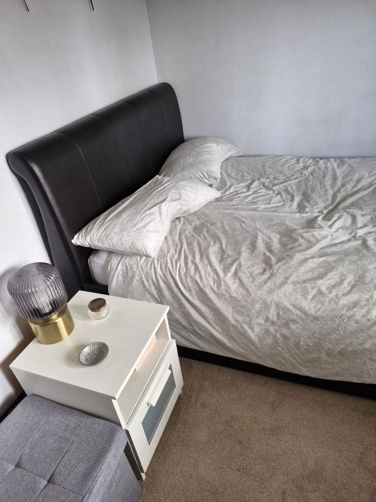 Double bed - faux leather slay bed