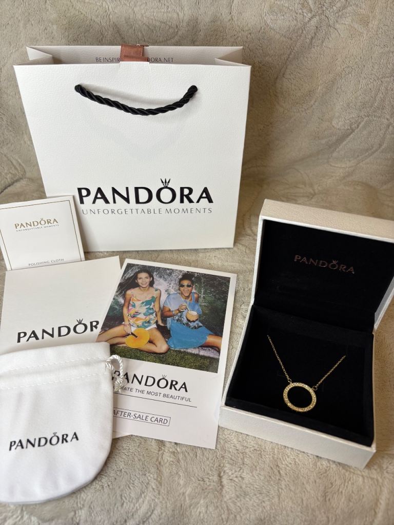 Pandora logo pave gold necklace 