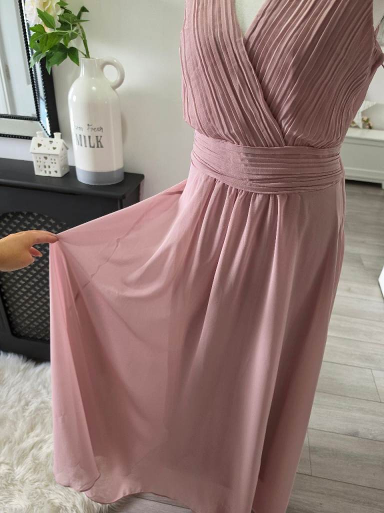 Jolie Moi Blush Pink Pleated Bodice Chiffon Maxi Bridesmaid Dress Size 12