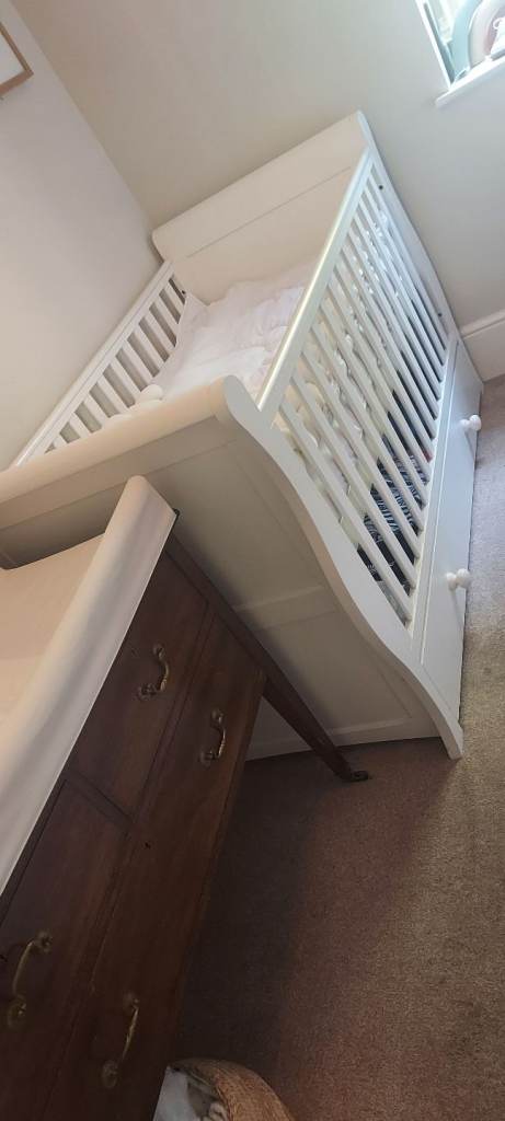 Mamas & Papas White Sleigh Cot Bed with Storage Drawer