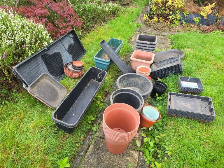 Huge Job Lot of Garden Pots, Window Boxes, Trays & Saucers