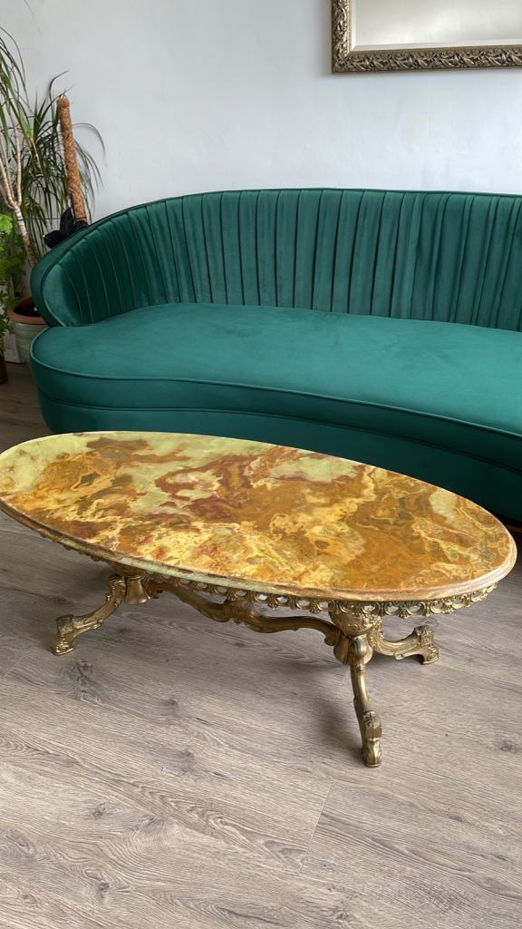 Antique french style brass and onyx coffee table /