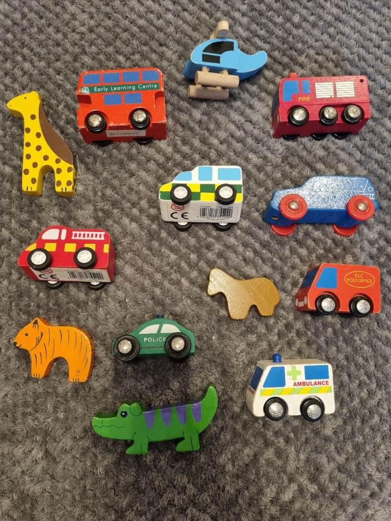 Bundle of Wooden Toy Vehicles and Animals – Good Condition