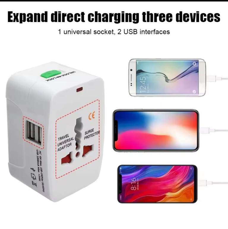 AU US UK EU Converter All in One International Plug Adapter 2 USB Ports World Travel 