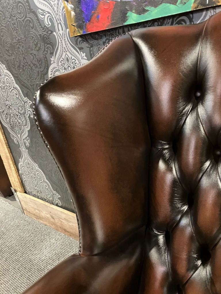 Stunning Refurbished RARE Chesterfield 3 Seater Queen Anne Sofa in Brown Leather - Delivery