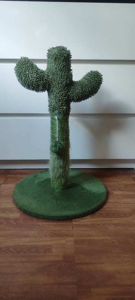 Green Cat Scratching Cactus Tree Post