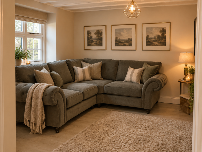 Large Grey Chesterfield Style Corner Sofa – Excellent Condition, Comfortable