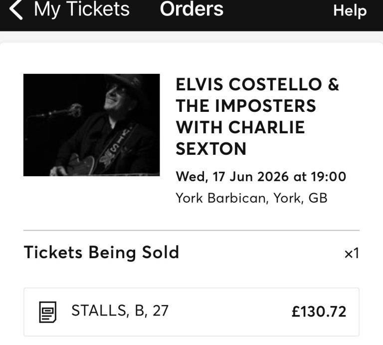 1 x Elvis Costello @ York Barbican 17Jun 7pm