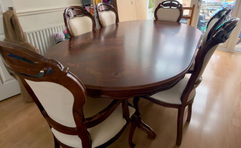 Italian-Style Dining Table & 6 Carved Chairs
