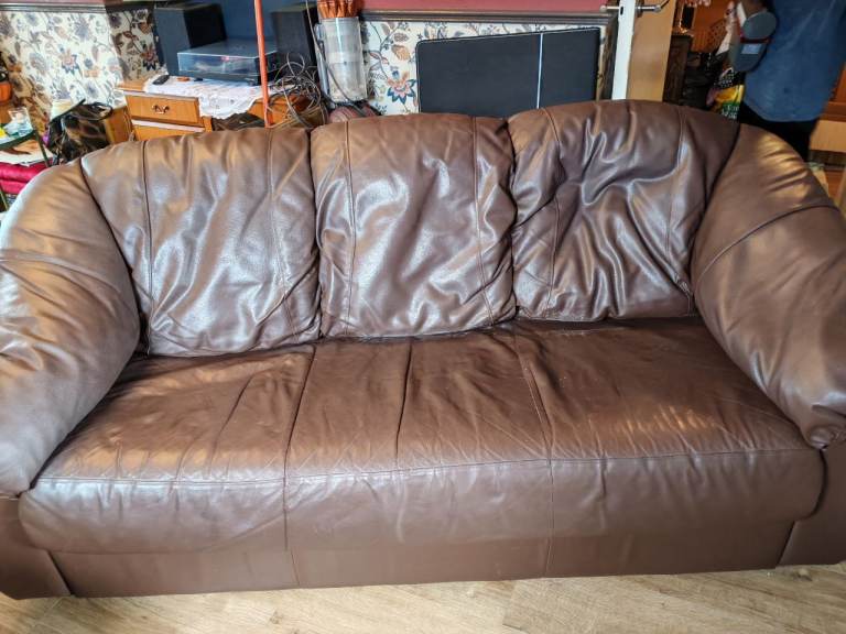 FREE brown Leather 3-Seater Sofa and Armchair Set