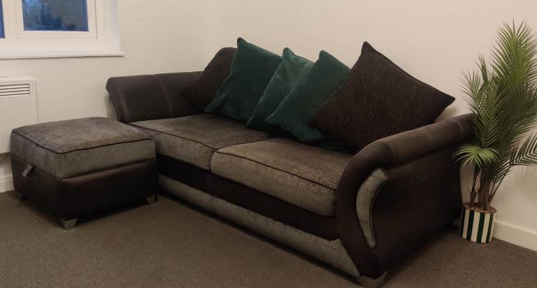 3 Seater Sofa Bed + Footstall - selling due to moving abroad