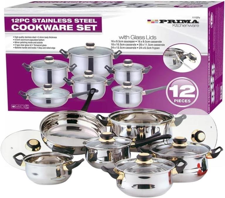 12-Pcs Stainless Steel Cookware Set – Induction Compatible Pots & Pan