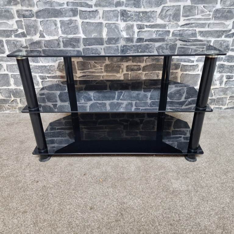 Black Glass TV Stand with 3 Shelves