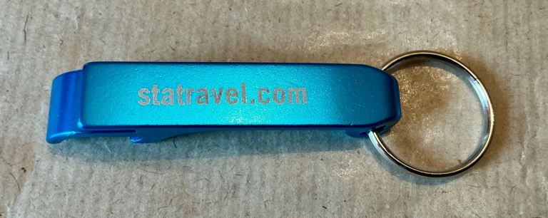STA Travel Blue Lightweight Travel Size Aluminium Bottle Opener Keychain