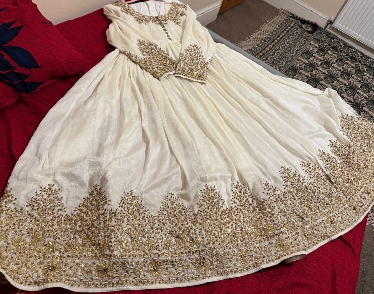 Stunning Ivory & Gold Long Maxi – Perfect for Wedding or Eid