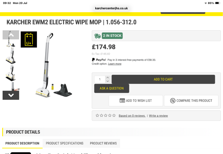 Karcher EWM2 Electric Cordless Wipe Mop - New