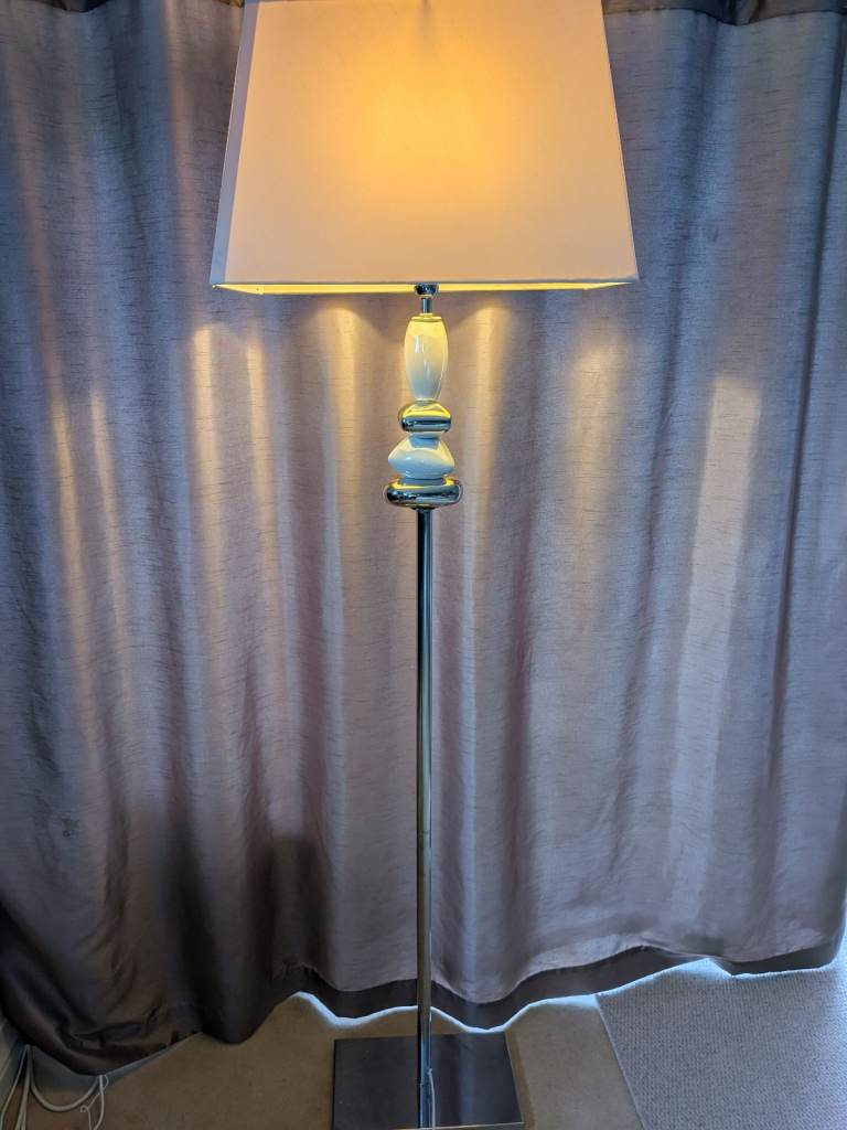 Contemporary Cream & Chrome Standard Lamp 