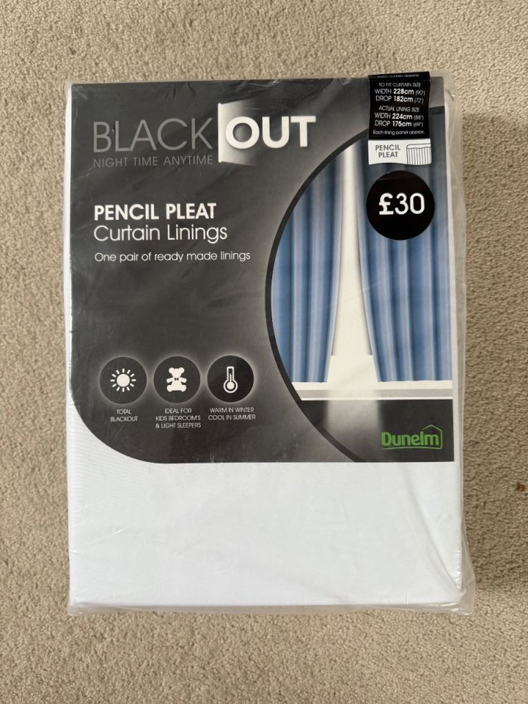 Blackout Pencil Pleat Curtain Linings 228 x 182cm (90”x72”)