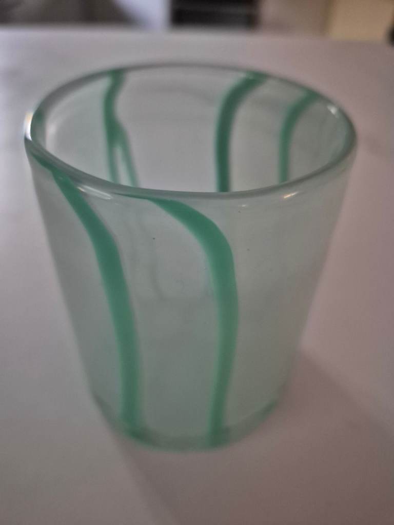 Next Green Striped Glass Candle Holder
