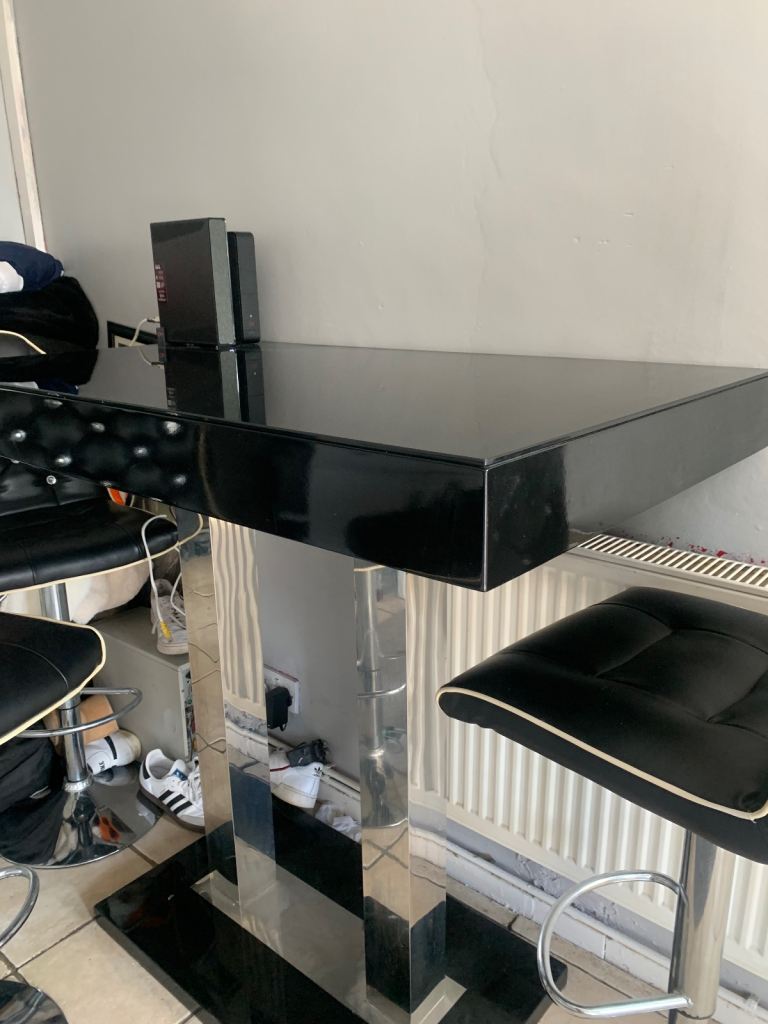 Black High Gloss Dining Table with Chrome Base