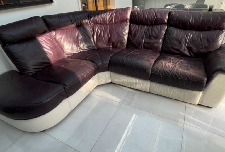 FREE…. Leather corner recliner sofa with storage stool