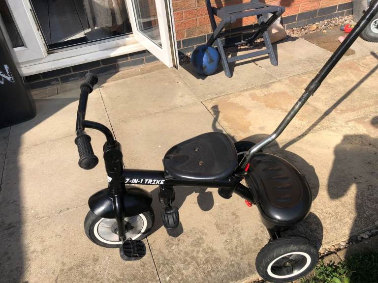 Bersey Tricycle, black, metal frame, rubber wheels age 2-5 with  parent push steering stick