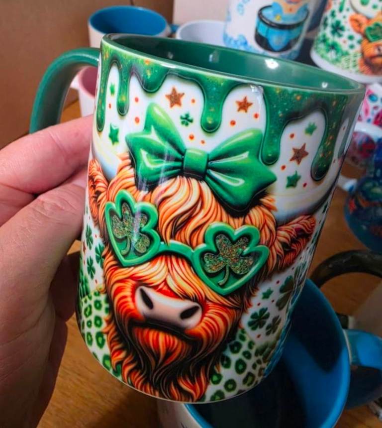 BNIB St. Patrick's Day Ceramic Highland Cow Mug