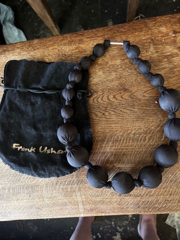 Frank Usher Black Fabric Bead Necklace with Pouch