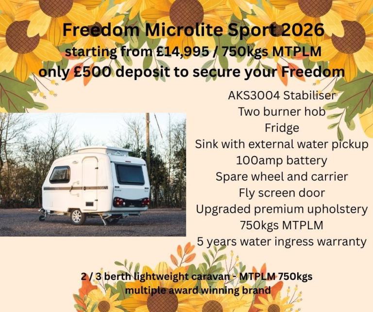Freedom Microlite Sport | 3 Berth Small Caravan with Pop-Top Roof
